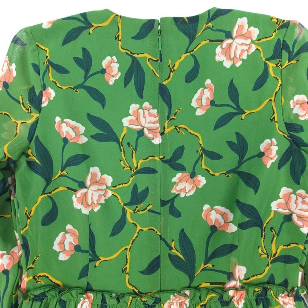NEW Ann Taylor Cottagecore Boho Tiered Flared Mini Dress Olive Floral 2 Petite - Picture 6 of 8